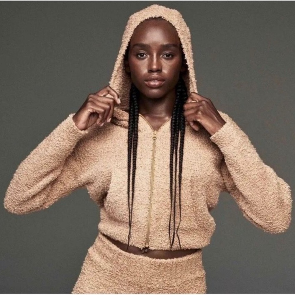 SKIMS Cozy Knit Zip Up Hoodie & Jogger Set Camel